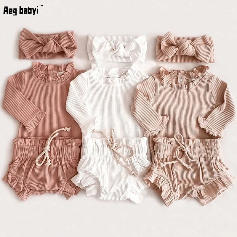 

Infant Baby Girl Clothes Set Cotton Ruffle Newborn Girl Romper Tops + Bloomer Baby Outfits Spring Autumn Baby Girl Clothing 2Pcs