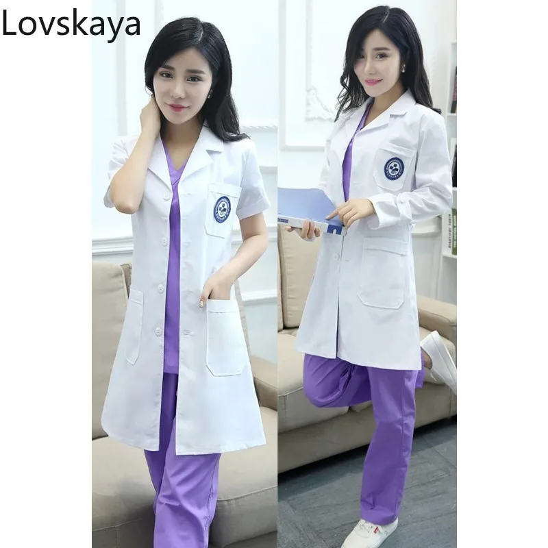 men women Doctor Dress Semi-permanent the long-sleeved doctor clothes lab coat nurse suit White Coat