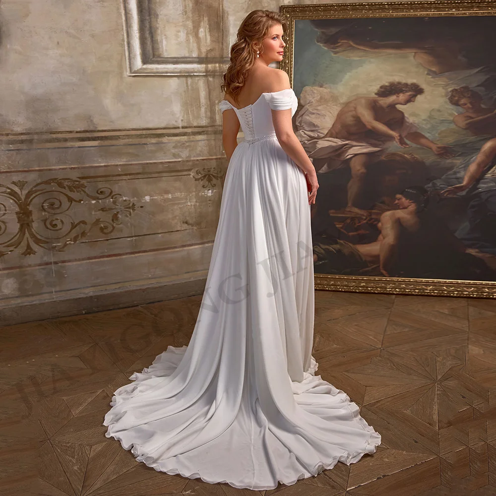Wedding Dress Plus Size for Women Bride Off The Shoulder Sweetheart Beading Sequin Flowers Chiffon A Line Corset Bridal Gonw 2