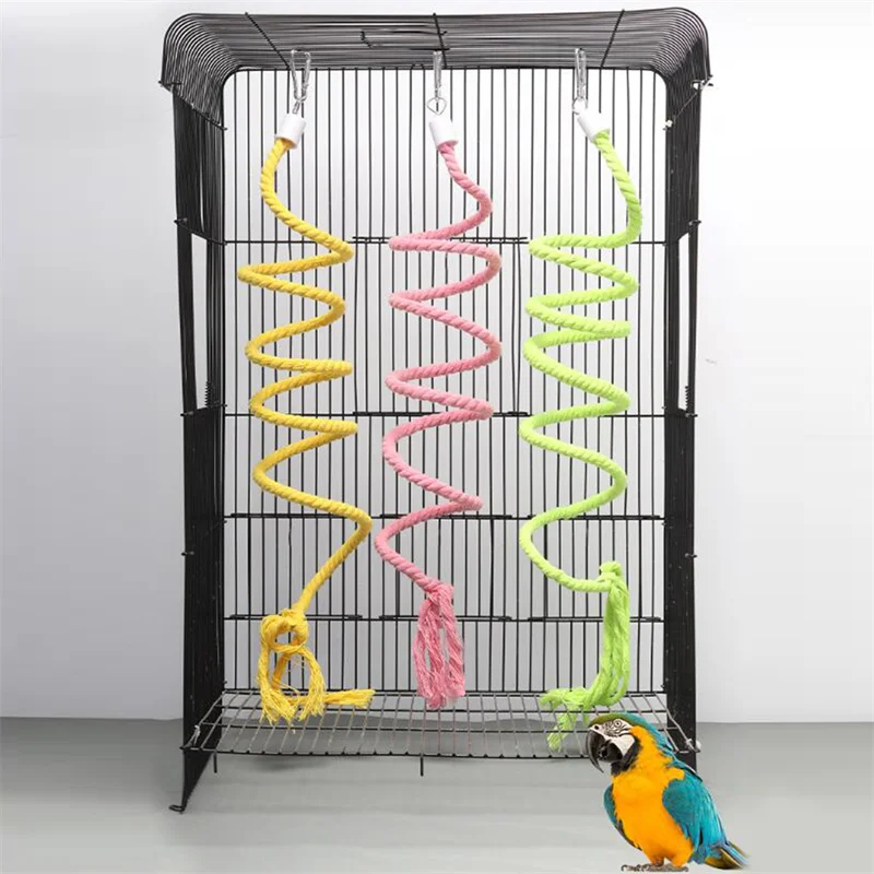 Parrot Toy 1PC Bird Toy Spiral Cotton Rope Chewing Bar Parrot Swing Climbing Standing Toys with Bell Bird Supplies Parrots Climbing Toys