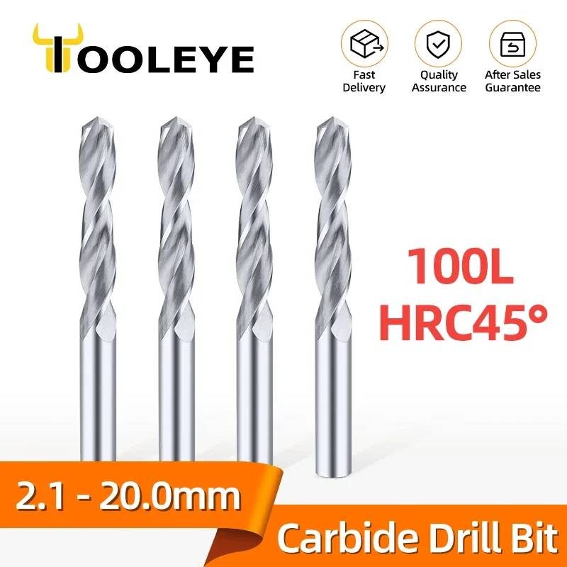 Tooleye 카바이드 드릴 비트, HRC55 °, 총 길이 100mm, CNC 선반 도구, 경질 금속 드릴링, 텅스텐강 트위스트 드릴, 2.1-20.0mm