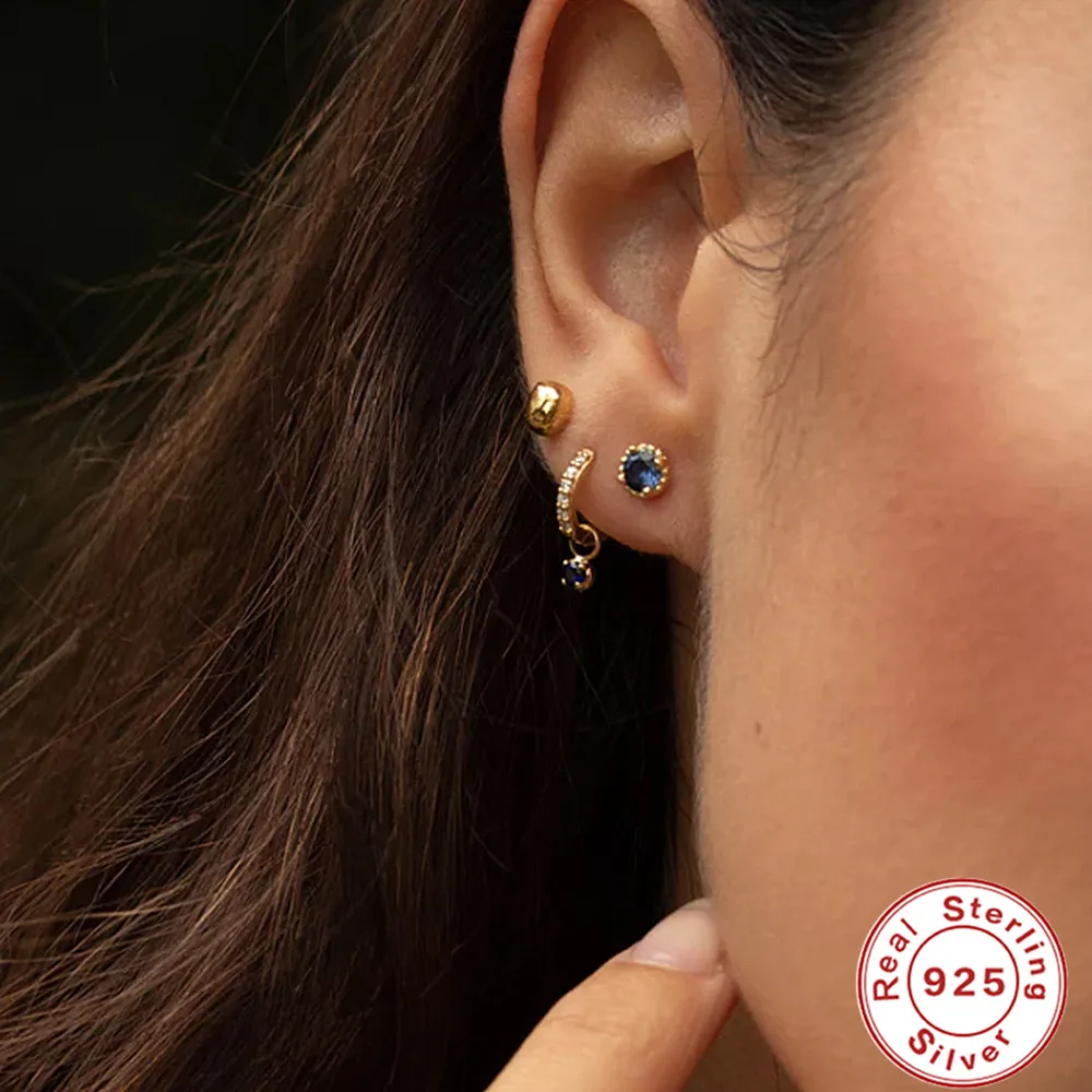 ROXI 컬러 미니 지르콘 매달려 귀 반지 여성용 9mm 귀 버클 Pendientes De Plata 925 Para Mujer
