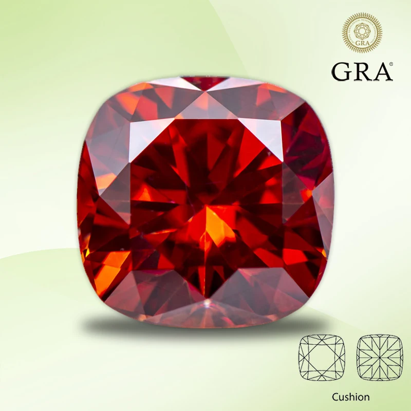 

Garnet Color Moissanite Stone Cushion Cut Lab Created Heat Diamond for DIY Charms Jewelry Making Materials with GRA Certificate