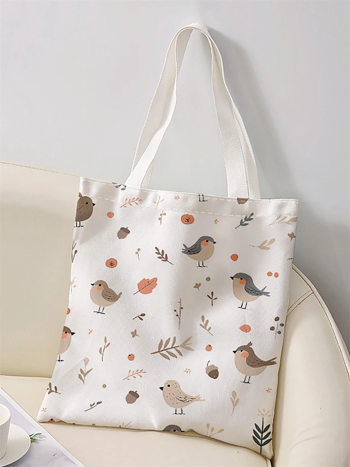 Bird pattern printed casual handbag, reusable fashionable backpack, multifunctional handbag, canvas shopping bag