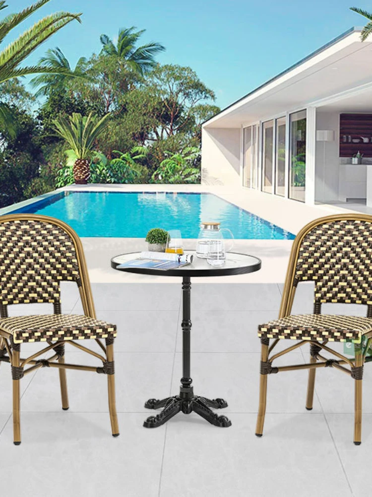 

Modern outdoor dining chair PE imitation rattan French rattan chair three-piece set restaurant café milk tea shop rattan