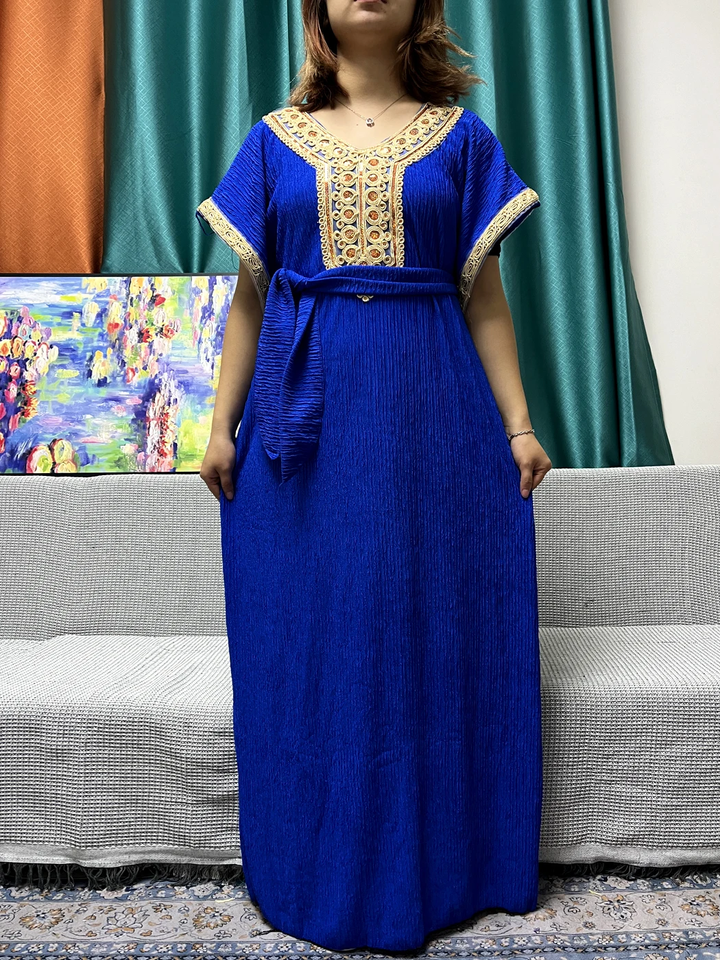 Muslim Pure Fleece Abayas For Women Appliques Loose Fit Traditional Caftan Marocain Femme Robe African Islam Dresses With Belt
