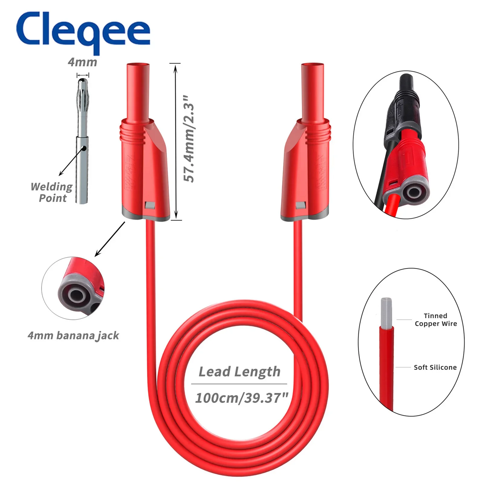 Cleqee P1050B 고품질 바나나 플러그 멀티미터 실리콘 테스트 리드 키트, 피어싱 프로브, 악어 클립, 스페이드 플러그 포함, 4mm