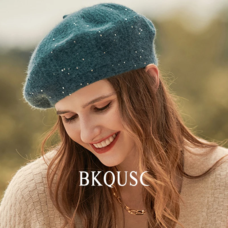Bonnet style béret en laine, chaud et doux, gris