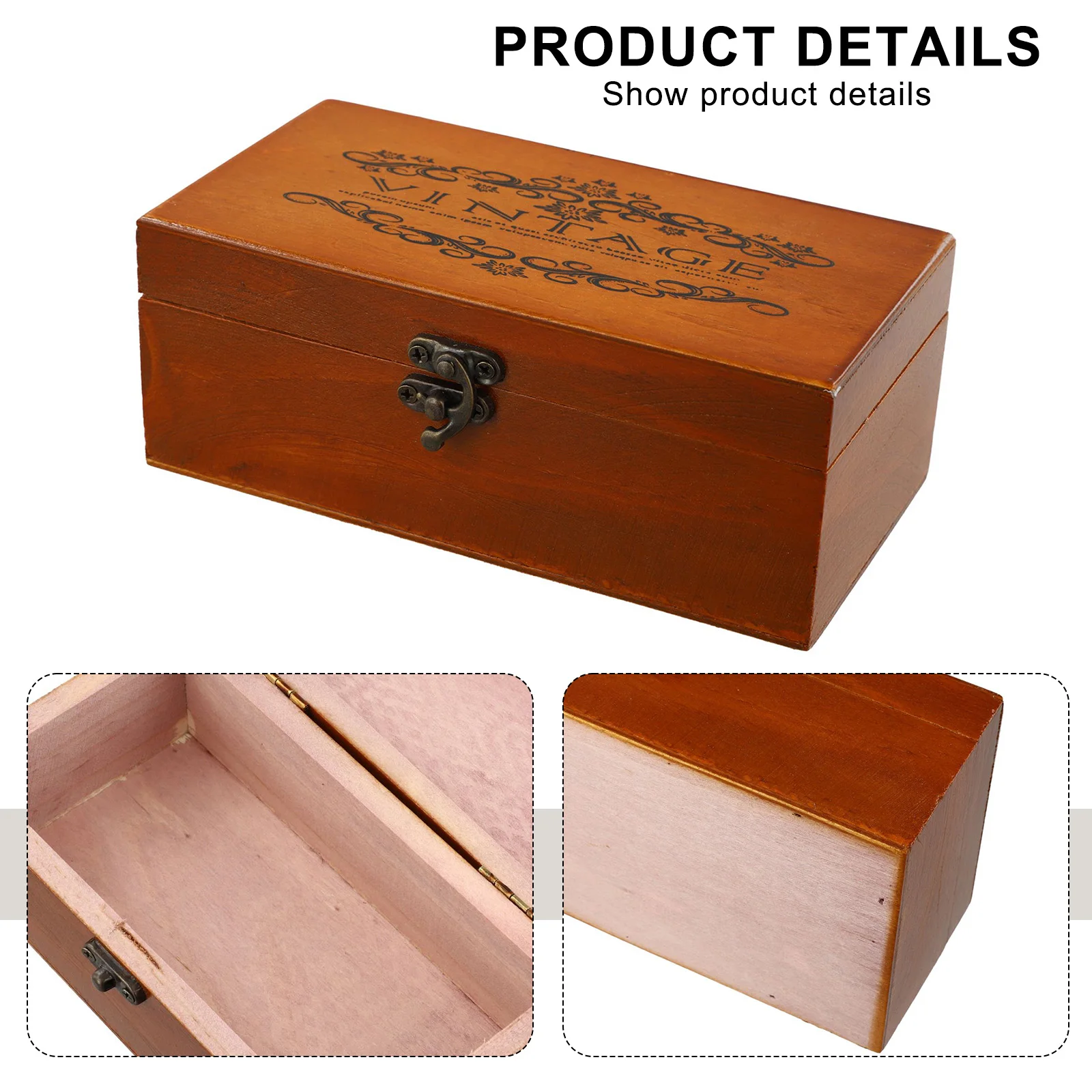 Retro-Aufbewahrungsbox aus Holz mit abschließbarem Holz, dekorativer Koffer für Zuhause oder Büro, Holzkiste mit Klappdeckel, Andenkenhalter mit Schloss – Detail 22