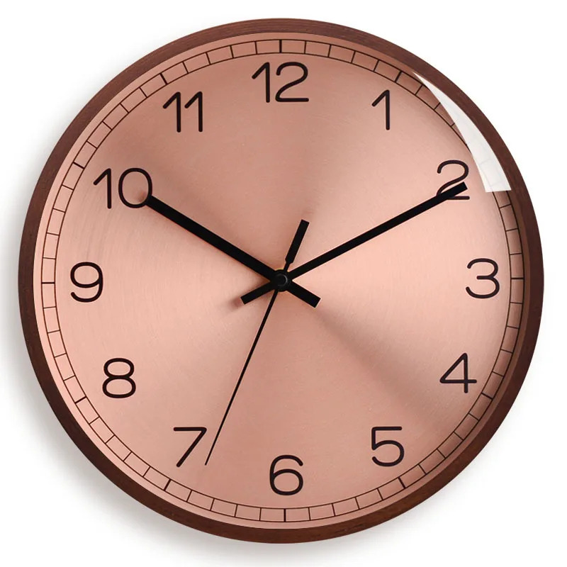 Wood Wall Clock Metal Rose Gold Clocks Wall Silent D  