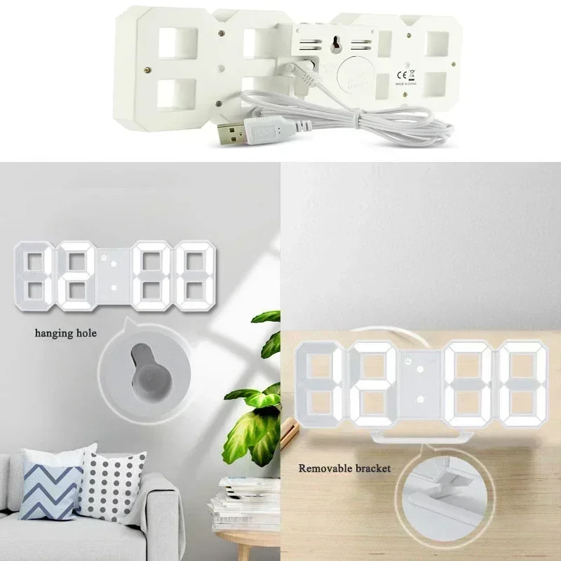 Home and Decoration Hanging Wall Clock Interior Clocks Decoration for Bedroom Mode Room Watches Night Large Led 3D Digital Light