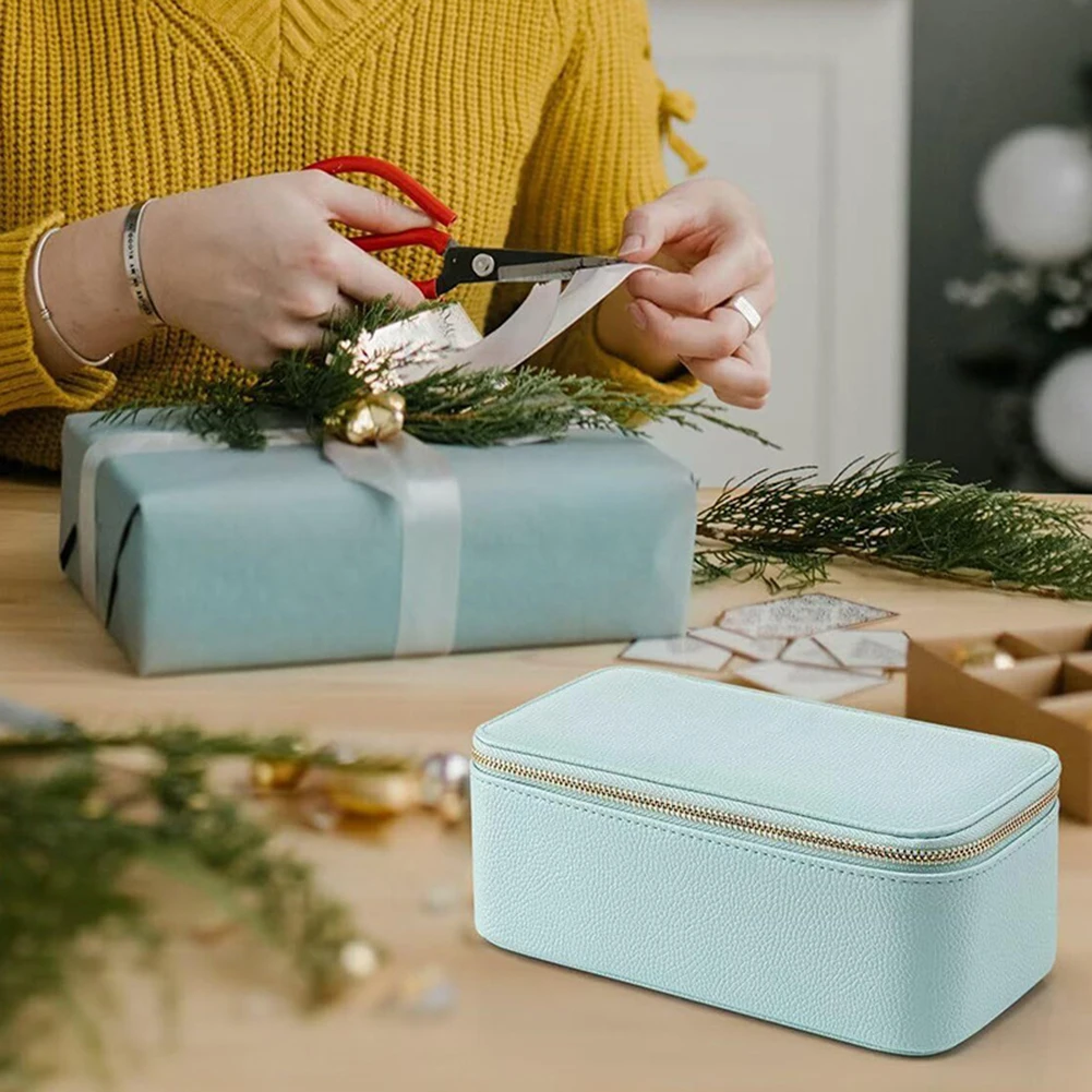 PU Leather Jewelry Storage Box with 12 Pouches Travel Necklace Earrings Ring Jewelry Zipper Organizer Display Case Dustproof