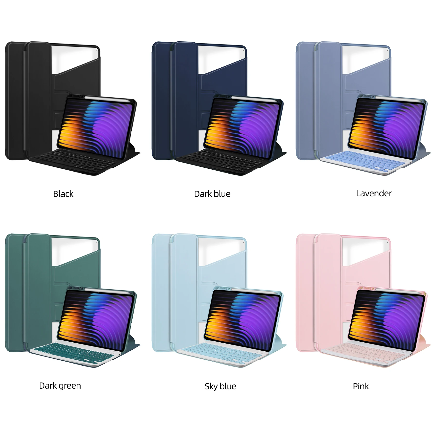 Detachable Wireless Keyboard Case with 360° Rotatable Stand & Smart Cover