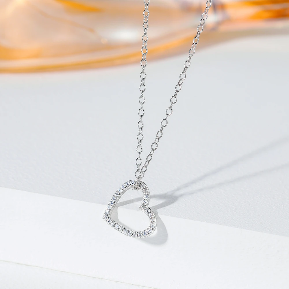 Authentic 925 Sterling Silver Love Shape Chain Necklace For Women Heart Pendant Anniversary Valentine's Day Gifts Monkton