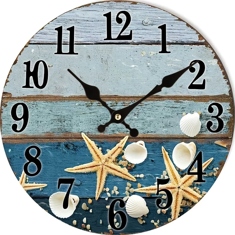 

Vintage Beach-themed Wall Clock For Kitchen Office Living Room Cafe Classic Beautiful Home Art Decor,AA Battery(not Included)