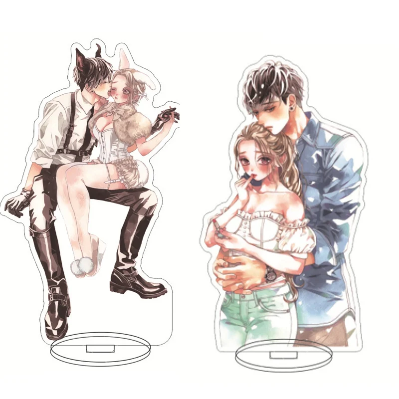 

New A Girl and Her Guard Dog Plate Desk Decor Acrylic Phone Holder Standing Collection Ornament Accesorios Kid Acrylic Doll Gift