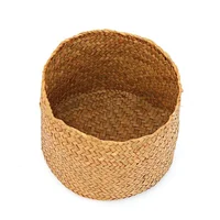 Weaving Snack Storage Box Handmade Storage Baskets Wicker Wardrobe Table Round Gift Box Wicker Seagrass Flower Pot Home Sundries 2