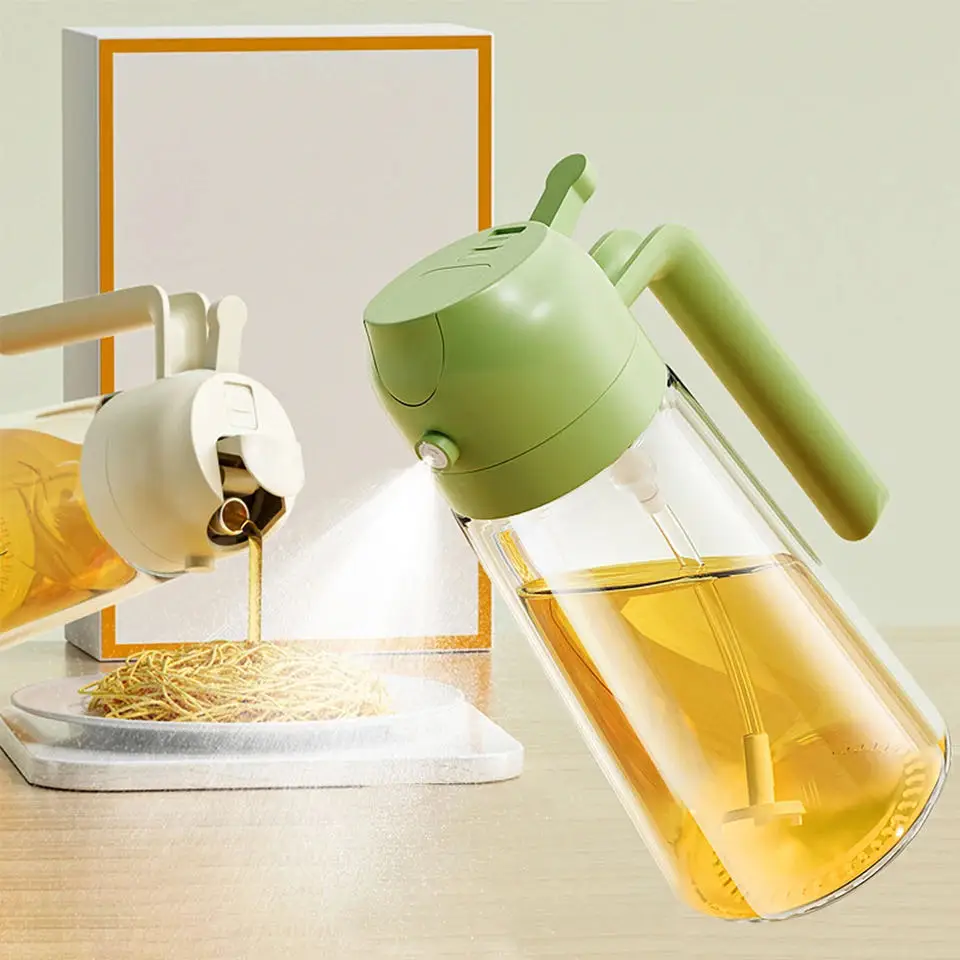 2 in 1 household oil spray pot automatically opens and closes, pours out edible oil spray atomization bottle