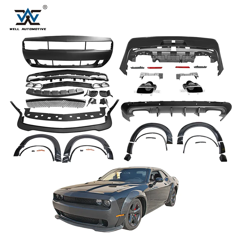 thumbnail image 1 of Kit de carrocería de buen precio, parachoques delantero y trasero, guardabarros anchos estilo Demon para Dodge Challenger 15-22 Charger SRT, 1 of 4