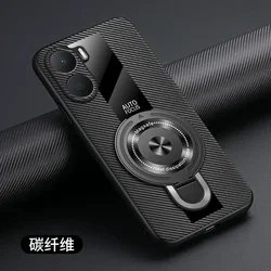 Luxury Silicone Leather Magnetic Ring Holder Shockproof Case - Poco X7 Pro (Carbon Fiber Pattern)