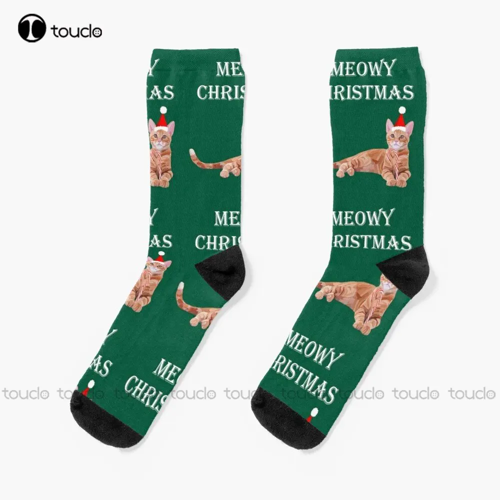 

Meowy Christmas Ginger Kitten Socks Warm Socks Personalized Custom Unisex Adult Teen Youth Socks 360° Digital Print Custom Gift