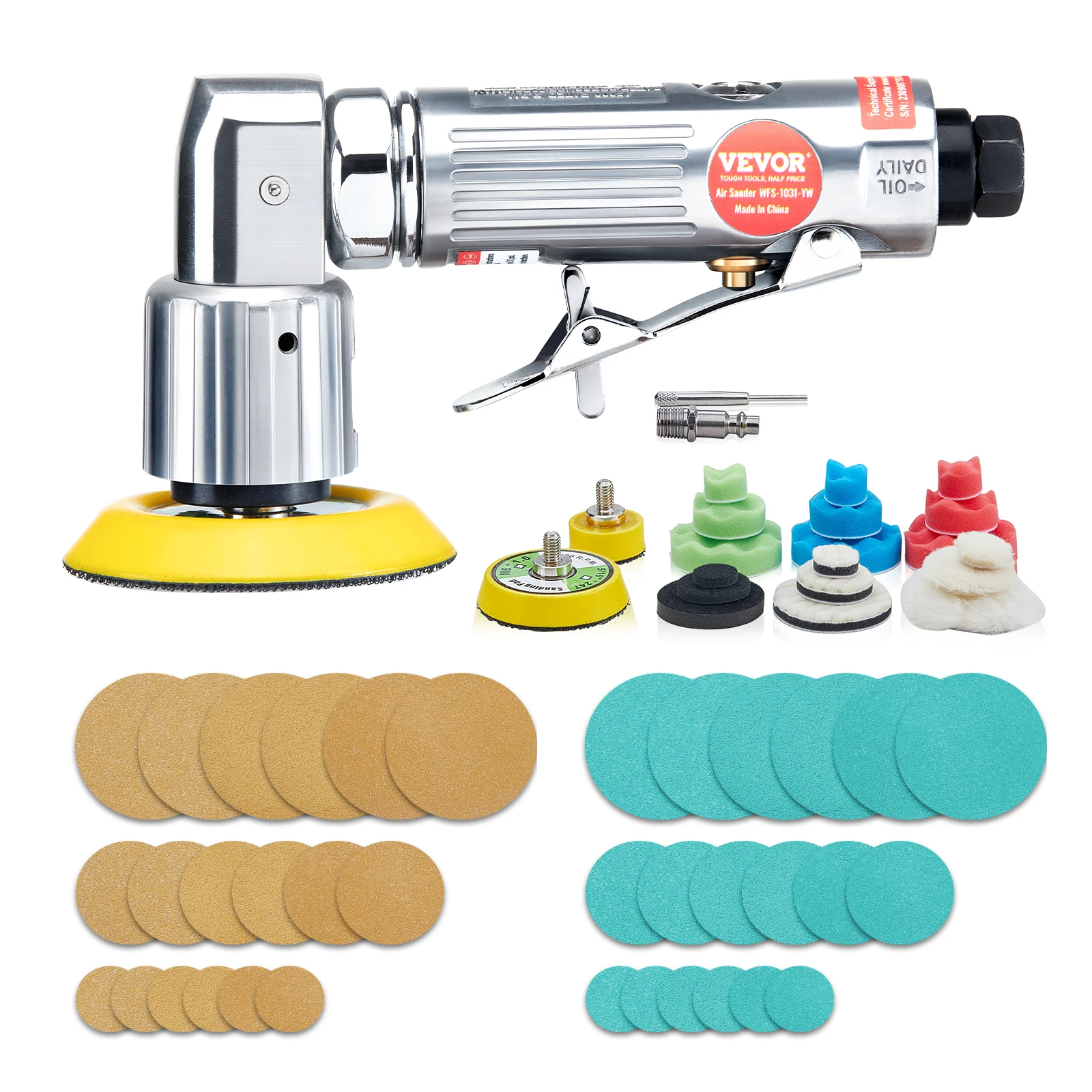 SucceBuy Mini Air Sander Orbital Pneumatic 1"/2"/3" Grinding Machine Set for Car Polishing High Speed Air Powered Polisher Tool