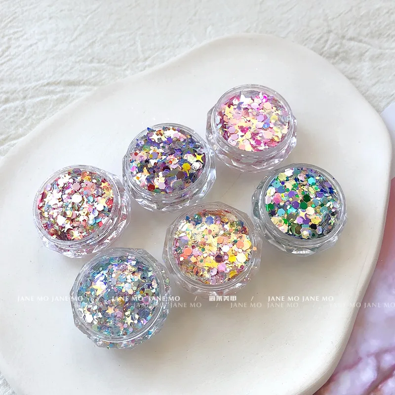 1Box Twinkle Mermaid Stars Decals Nail Glitter Holographic Mix-Shaped  Chunky Flakes DIY Manicure Decorations Loose