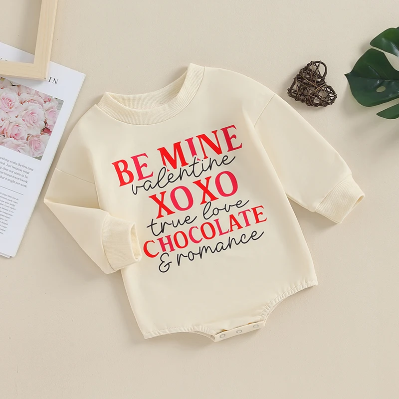 Description Picture 4 of itemBaby Girls Boys Sweatshirts Rompers Valentine s Day Clothes Letter Print Crew Neck Long Sleeve Toddler Bodysuits