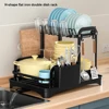 2 Tier Dish Bowl Drainer Storage Rack Kitchen Dish Drying Rack with Drain Basket Countertop Dinnerware Organizer Drainboard 2