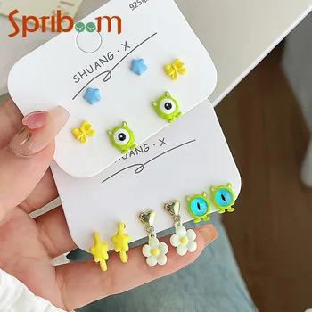 만화 스터드 귀걸이 세트, 재미있는 아이 스타 플라워 스위트 귀걸이, 귀여운 여성 디자인, 쥬얼리 액세서리 선물, 3 쌍/세트