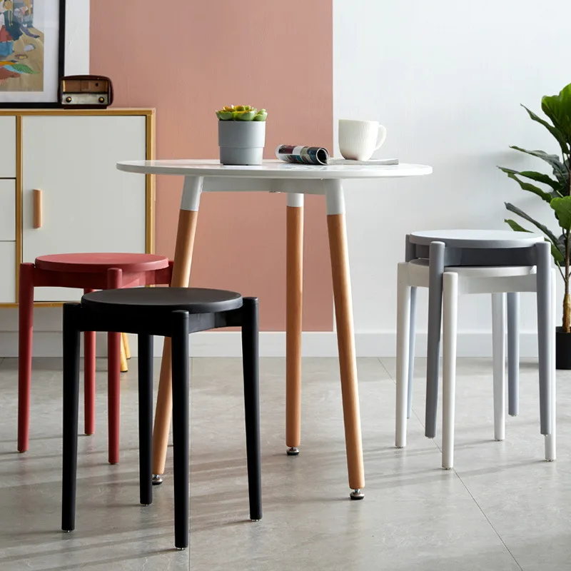 Dining Chair Stool Plastic Round Stackable For Home Living Room