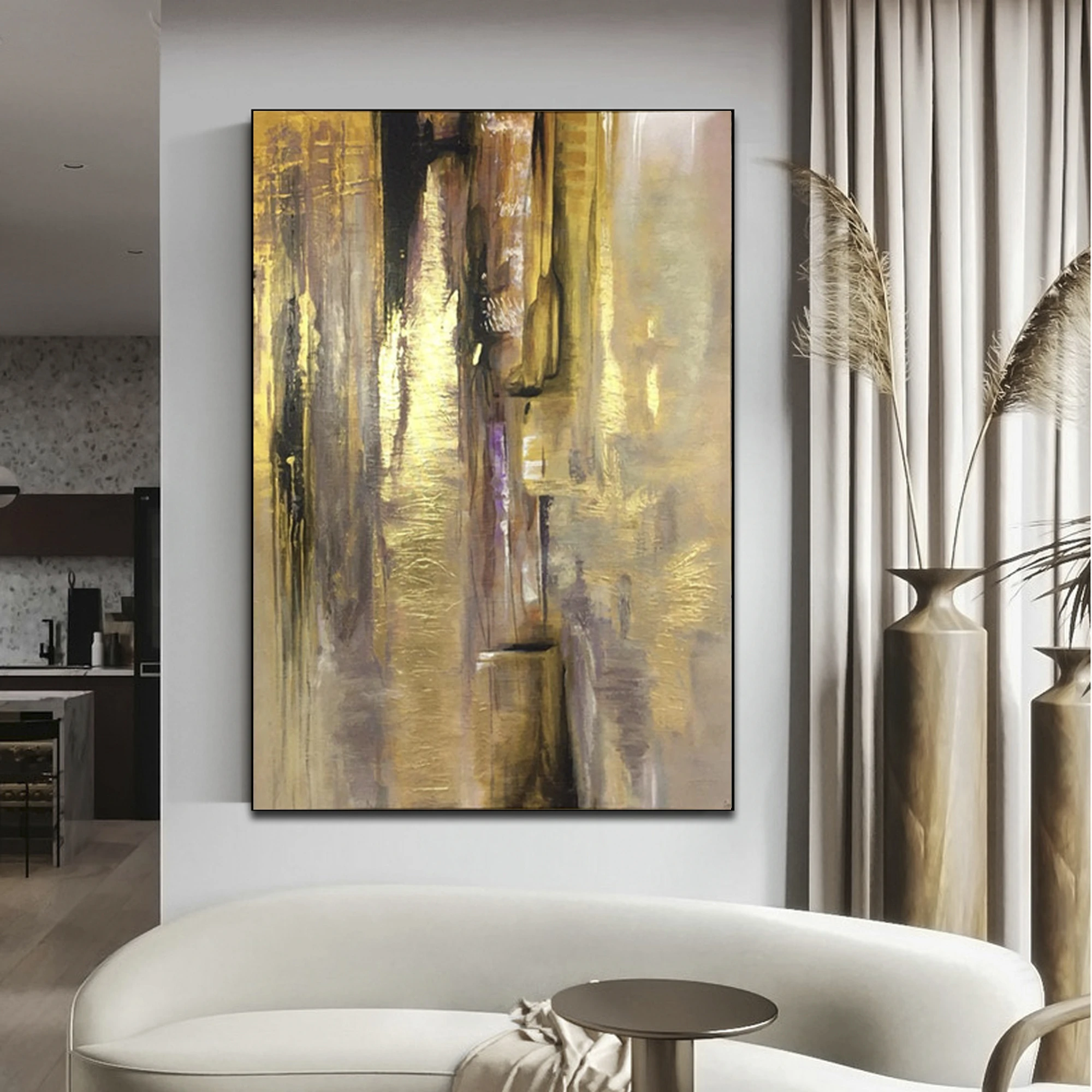 Oil painting abstract art oil on canvas Silver modern wall decor