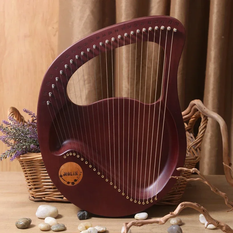 24 Strings Lyre Piano Lyre Harp Wooden Mahogany Harp Musical Beginner Instrument with Matching Gifts