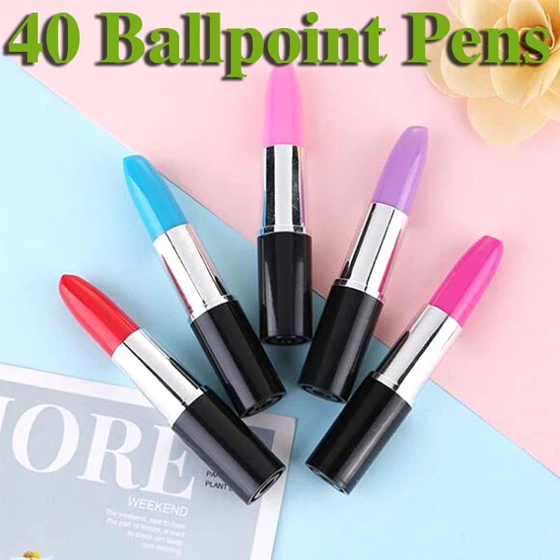 40pcs Lipstick Ball-Point Pen Creative Beautiful Ball-Point Pen Lipstick Sign Pen Girl Gift for Home Store School