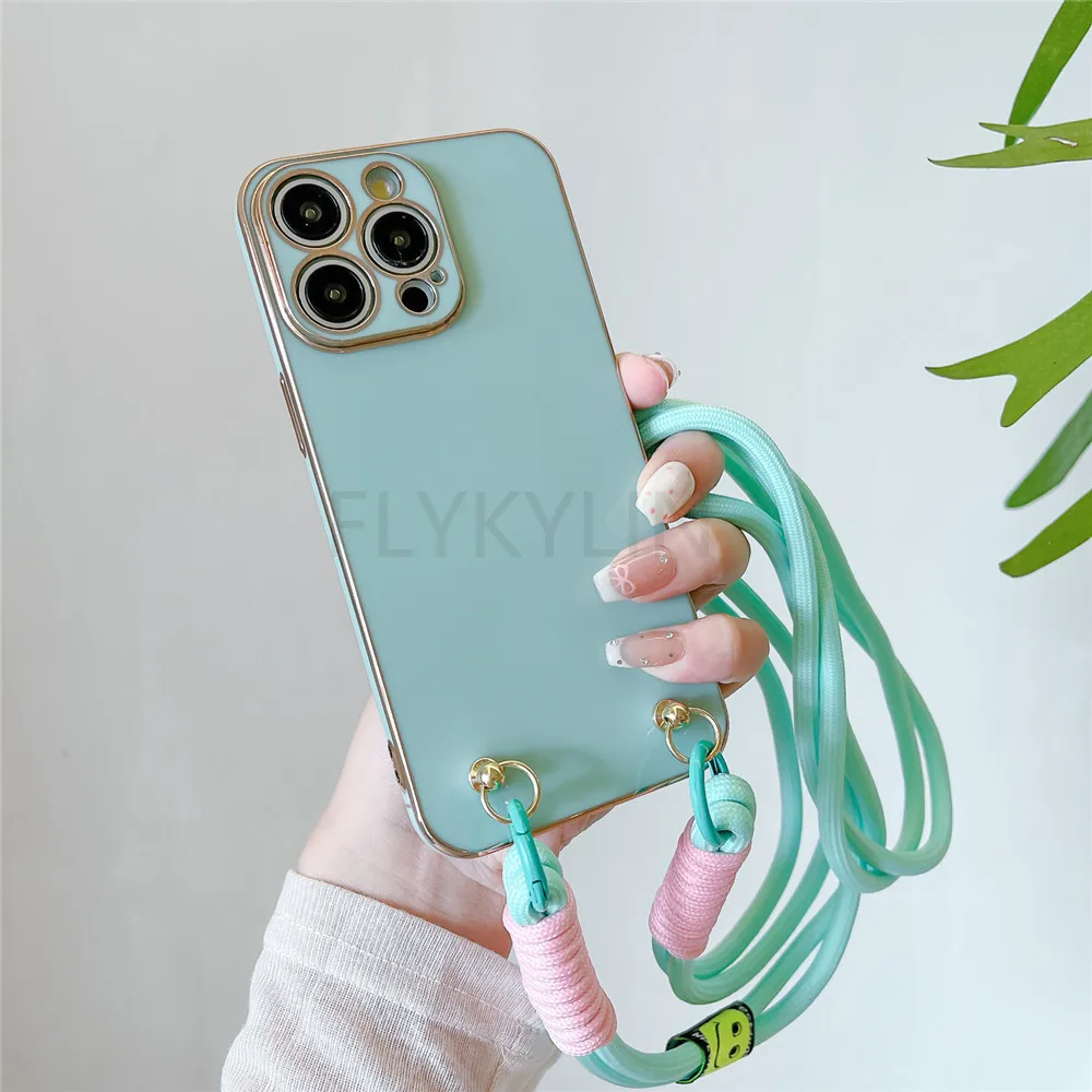 Crossbody Strap Lanyard Phone Case with Soft Silicon Plating and Shockproof Back Cover