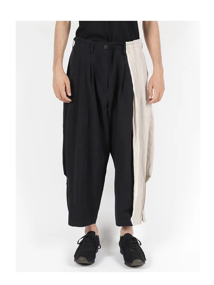 

Брюки мужские льняные с эластичным поясом, повседневные штаны с широкими штанинами, оригинальный дизайн, два цвета