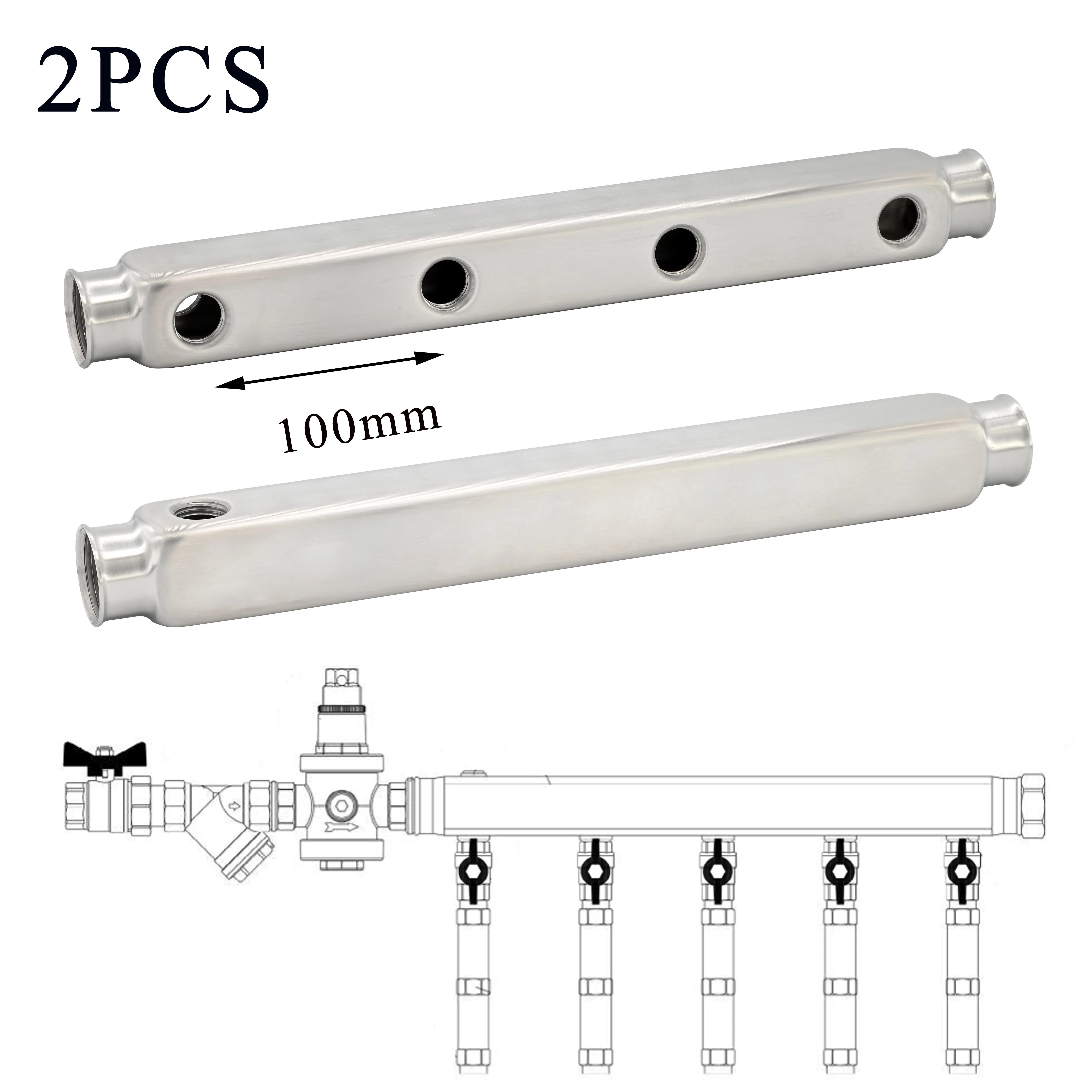 

2PCS/ G1"*100mm*G1/2" Stainless Steel S304 Pipe for Floor Distribution Horizontal Heating Systems Calcutating Heat Energy