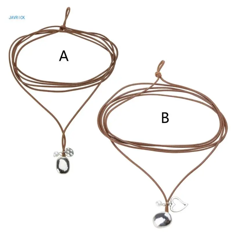 

Vintage Boho Pendant Necklace Multilayer Chain Charm Necklace Leather Choker