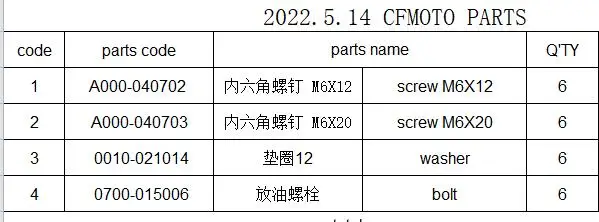 6 шт. гайки/шайба/болты подходят для CF650NK A000-040702/0010-021014/ 0700-015006 |