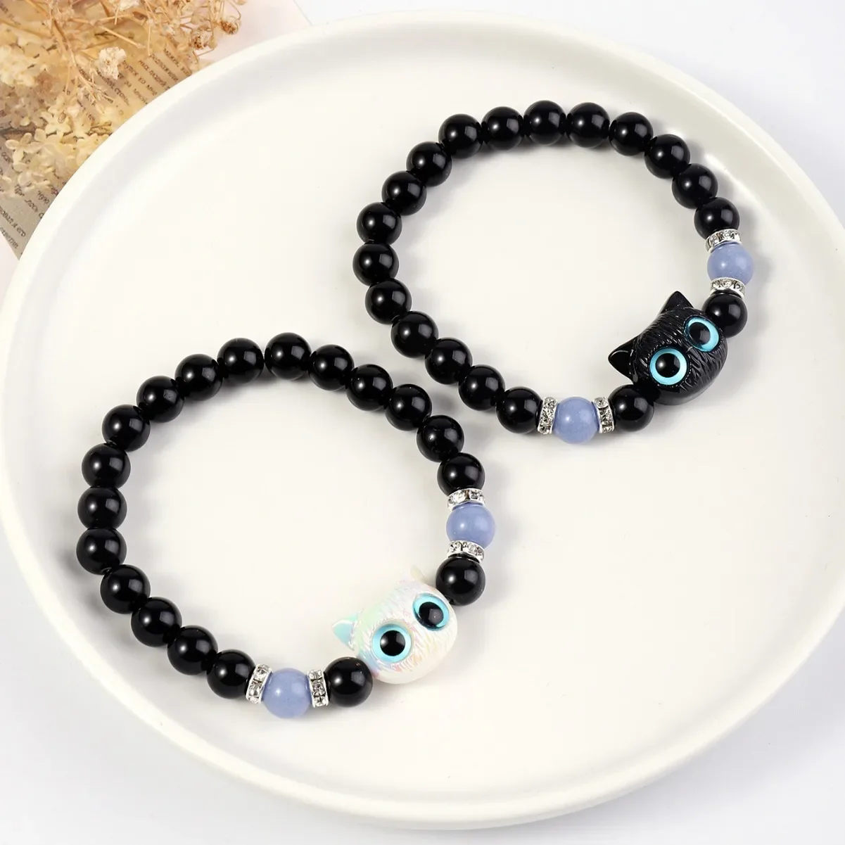 Minimalist Big Eye Cat Bracelet Women Sweet Cool Cartoon Animal Pendant Charm Stone Luminous Bracelets Jewelry Friendship Gifts 6
