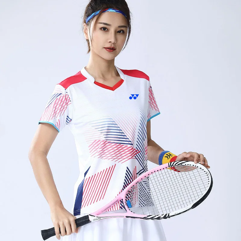 WBadmintonClothesTennisStripePrintedTShirtTableTennisJersey