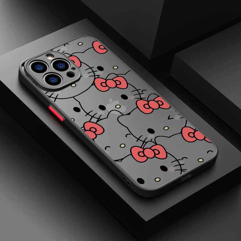 thumbnail image 1 of Funda de teléfono translúcida esmerilada de dibujos animados de gato Hello Kitty para Apple iPhone 14, 13, 12, 11, XS Mini Pro Max, 8, 7, 6S, 6, XR, X Plus, 1 of 5