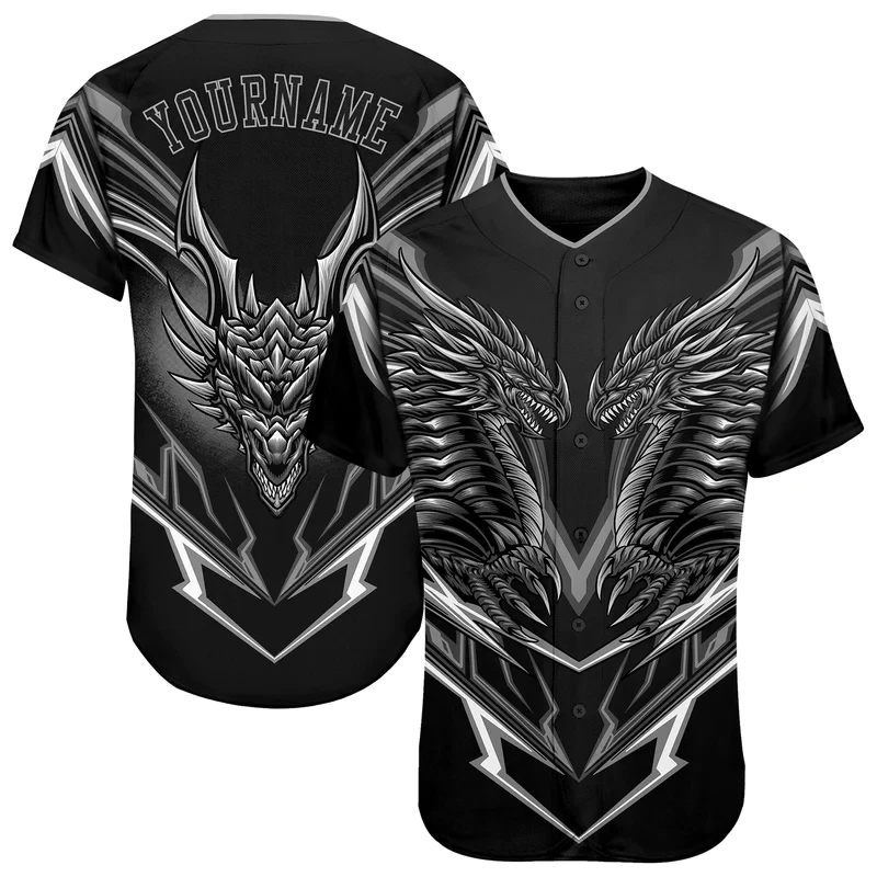 Fashion men's baseball shirt custom name dragon tattoo pattern 3D printing baseball shirt hip-hop top