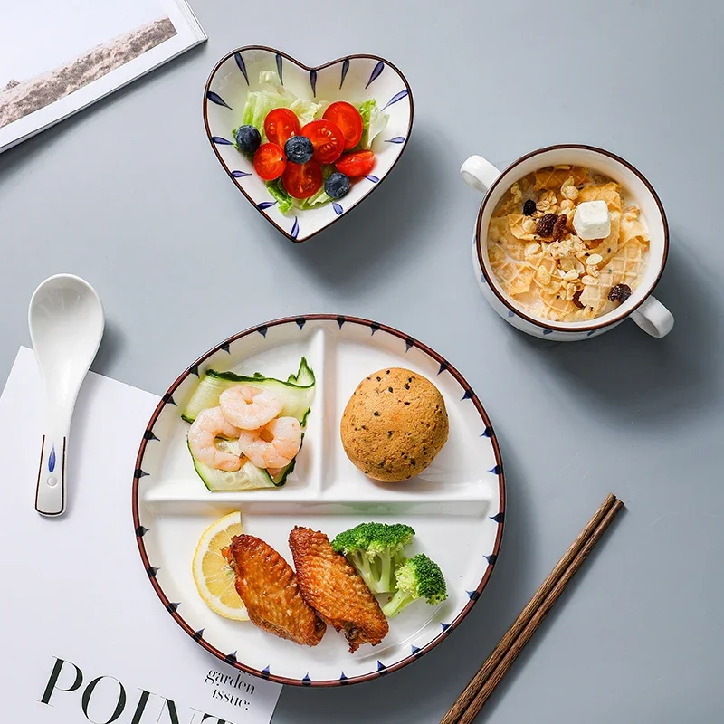 Divided Plate Family Children's Japanese Breakfast Weight Loss Quantitative Meal Three Grid Divided Dinner Plate