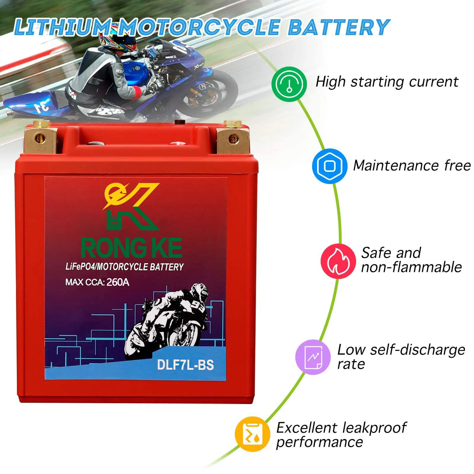 Batterie moto Lithium YTX7L-BS / YTZ7S 12V 6AH