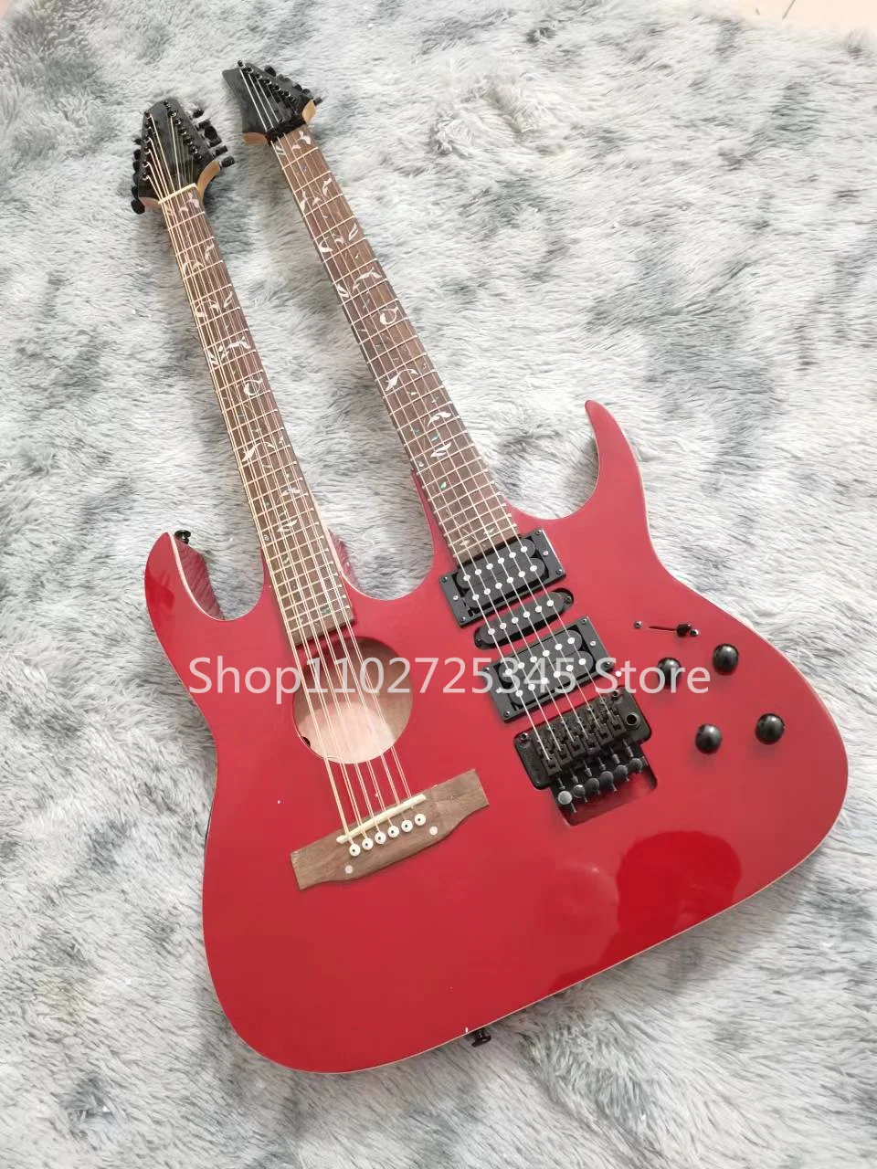 12-6-string-double-neck-electric-guitar-rose-wood-fingerboard-black ...