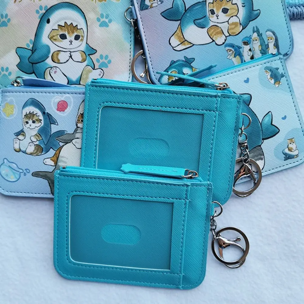 Card Holder Coin Purse Cartoon Anime Shark Cat Cross-Dressing Work ID Badge with Key Ring Zipper Wallet for wallet card holder,card holder,coin purse,card wallet