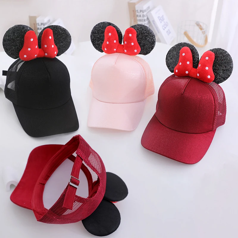 New Cartoon Mouse Ears Bow Baseball Hat Adjustable Cute Breathable