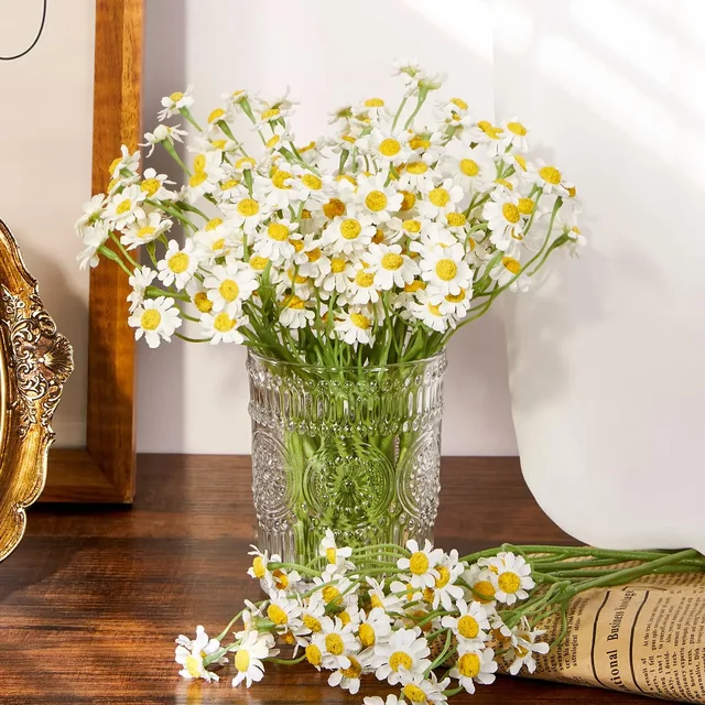 60 têtes de fleurs de marguerite artificielles, petite marguerite, Bouquet de fausses fleurs pour la saint-valentin, décoration de Table pour fête de mariage, décoration de maison DIY 4