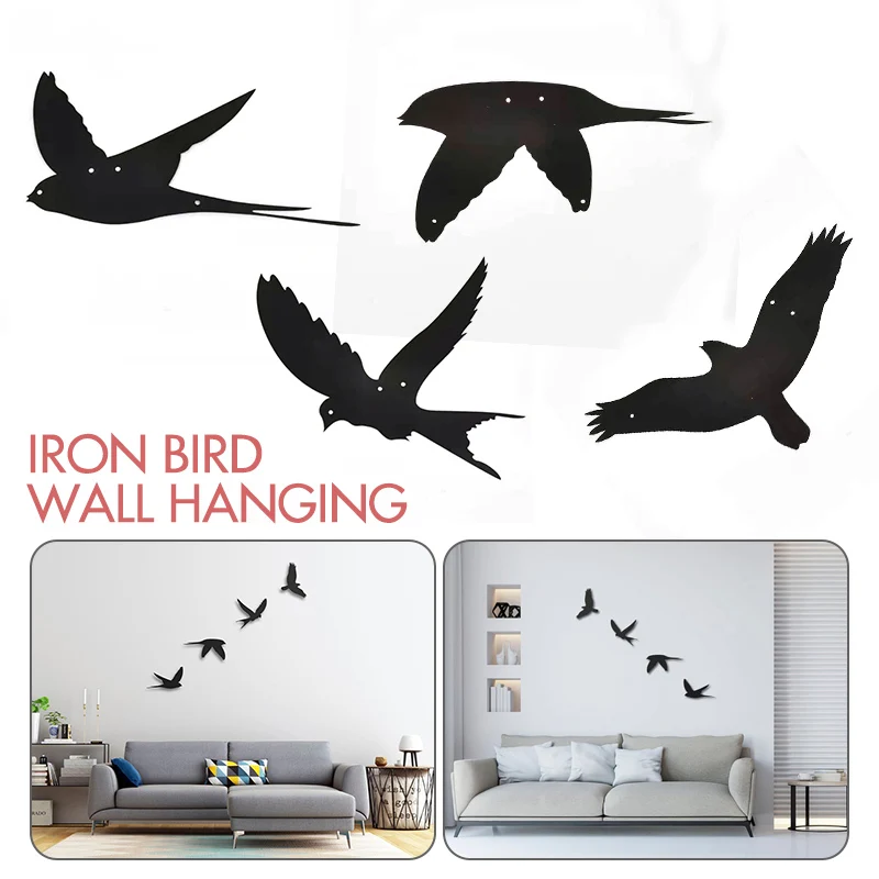 

Black Wrought Iron Bird Wall Hanging Sculpture Silhouette Art Figurines Hand Metal Crafts Figurines Home Garden Birds Decor